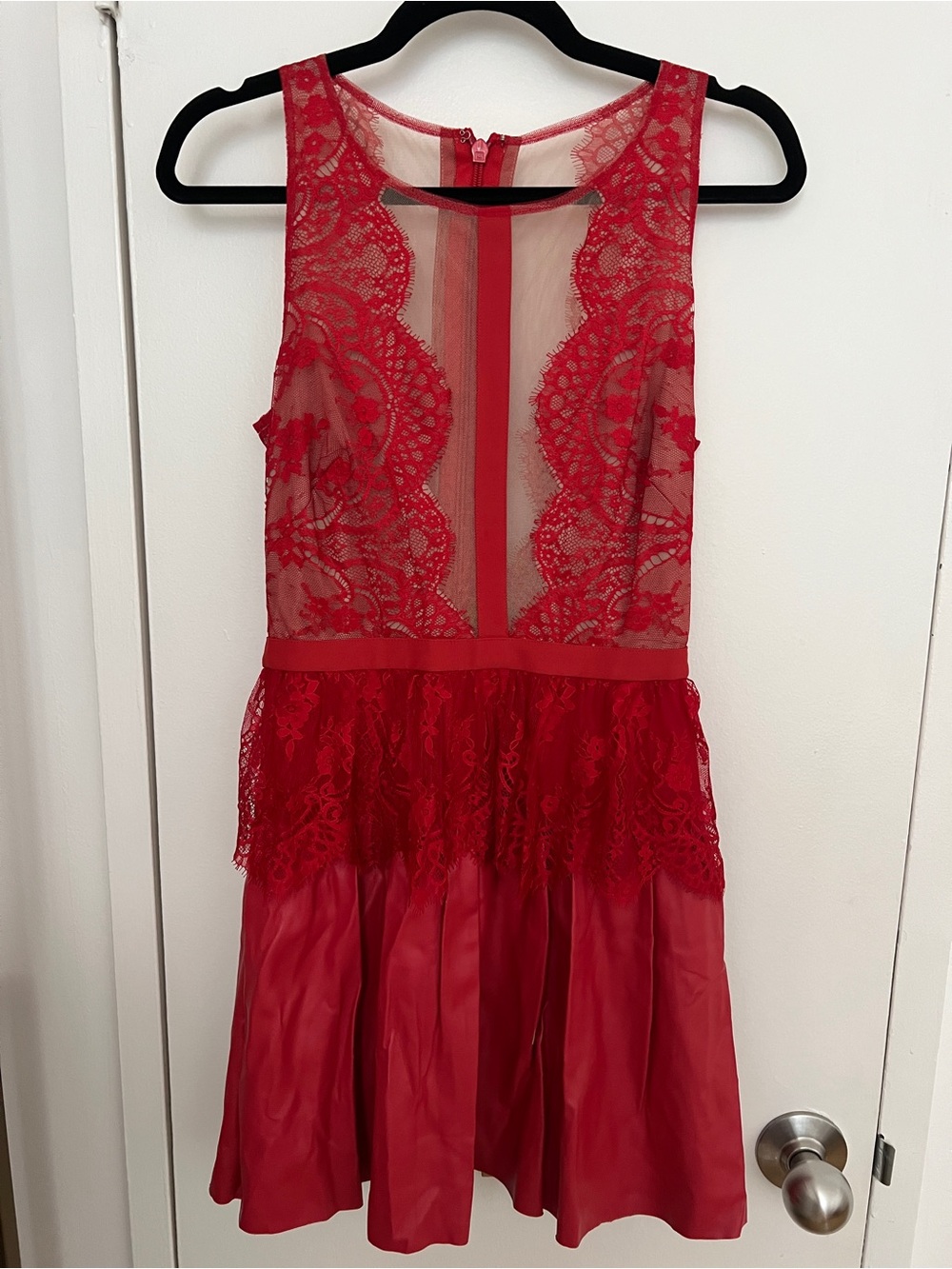 BCBGMaxAzria Red Lace & Satin Chemise Dress